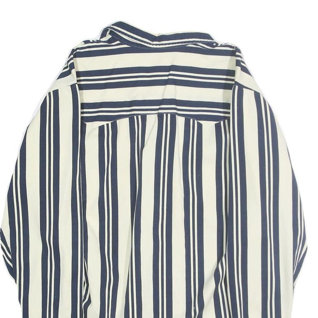 MWG Mens White & Blue Striped Shirt S Cotton Classic Long Sleeve Button