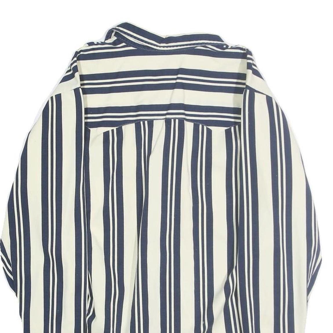 MWG Mens White & Blue Striped Shirt S Cotton Classic Long Sleeve Button