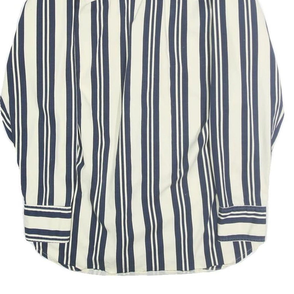 MWG Mens White & Blue Striped Shirt S Cotton Classic Long Sleeve Button