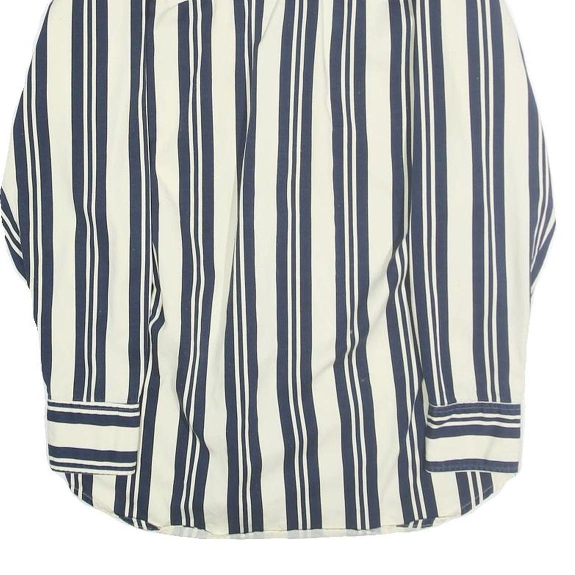MWG Mens White & Blue Striped Shirt S Cotton Classic Long Sleeve Button