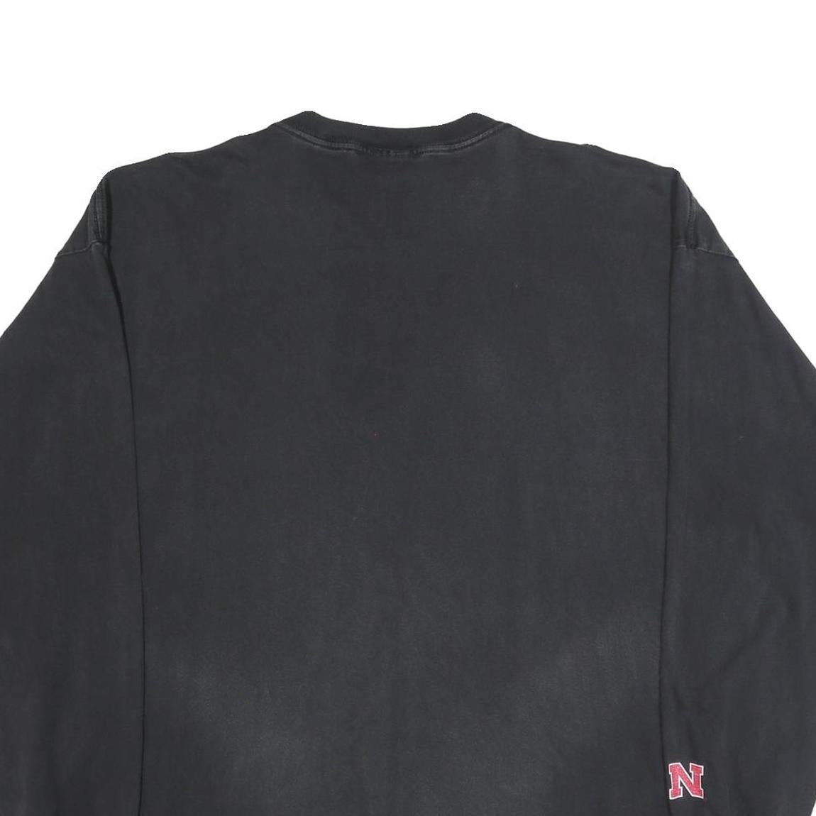 NIKE Mens Black 2XL Long Sleeve Crew Neck Huskers Graphic Vintage Cotton T-Shirt