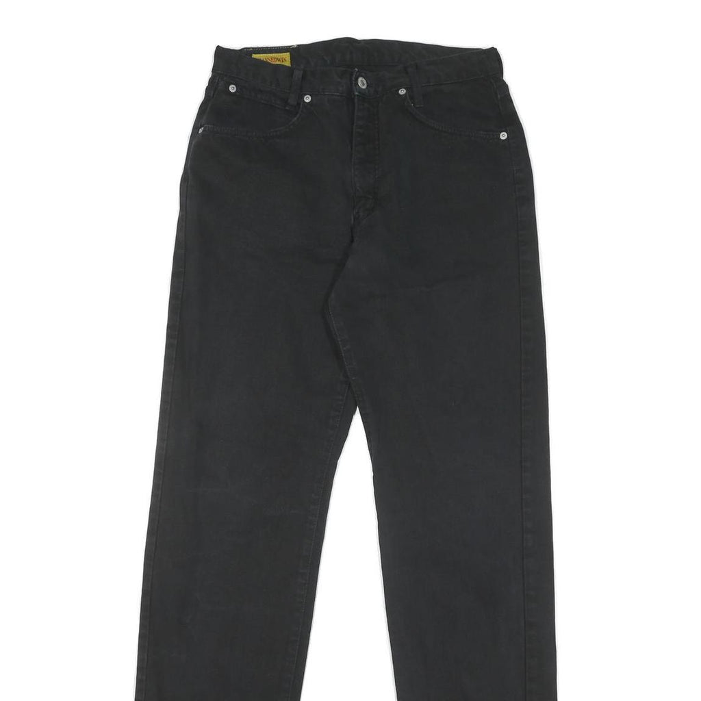 JEANSEDWIN Mens Black Regular Fit Straight Denim W30 L36 Zip Cotton Blend Jeans