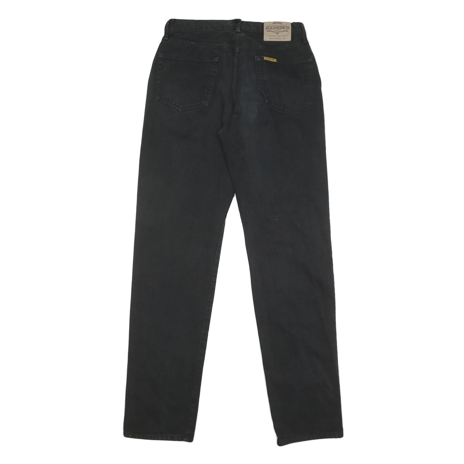 JEANSEDWIN Mens Black Regular Fit Straight Denim W30 L36 Zip Cotton Blend Jeans