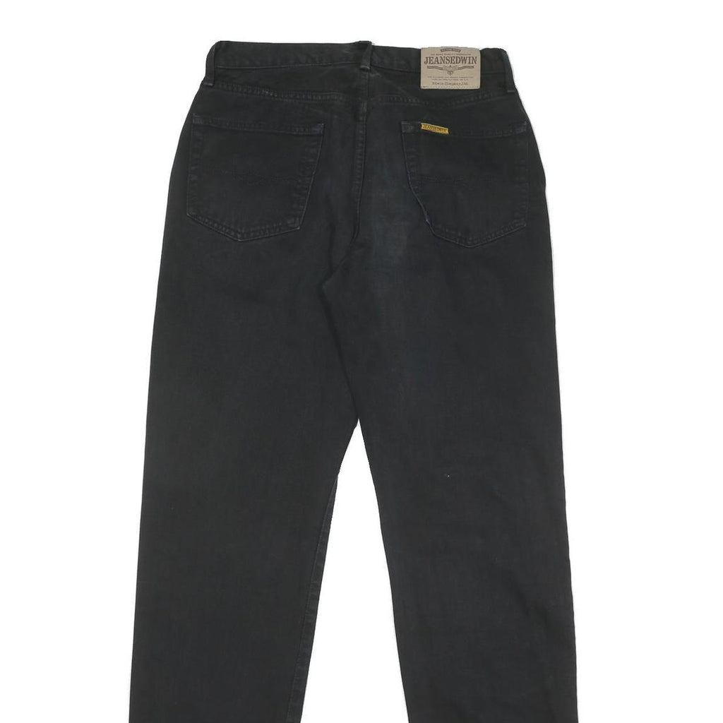 JEANSEDWIN Mens Black Regular Fit Straight Denim W30 L36 Zip Cotton Blend Jeans