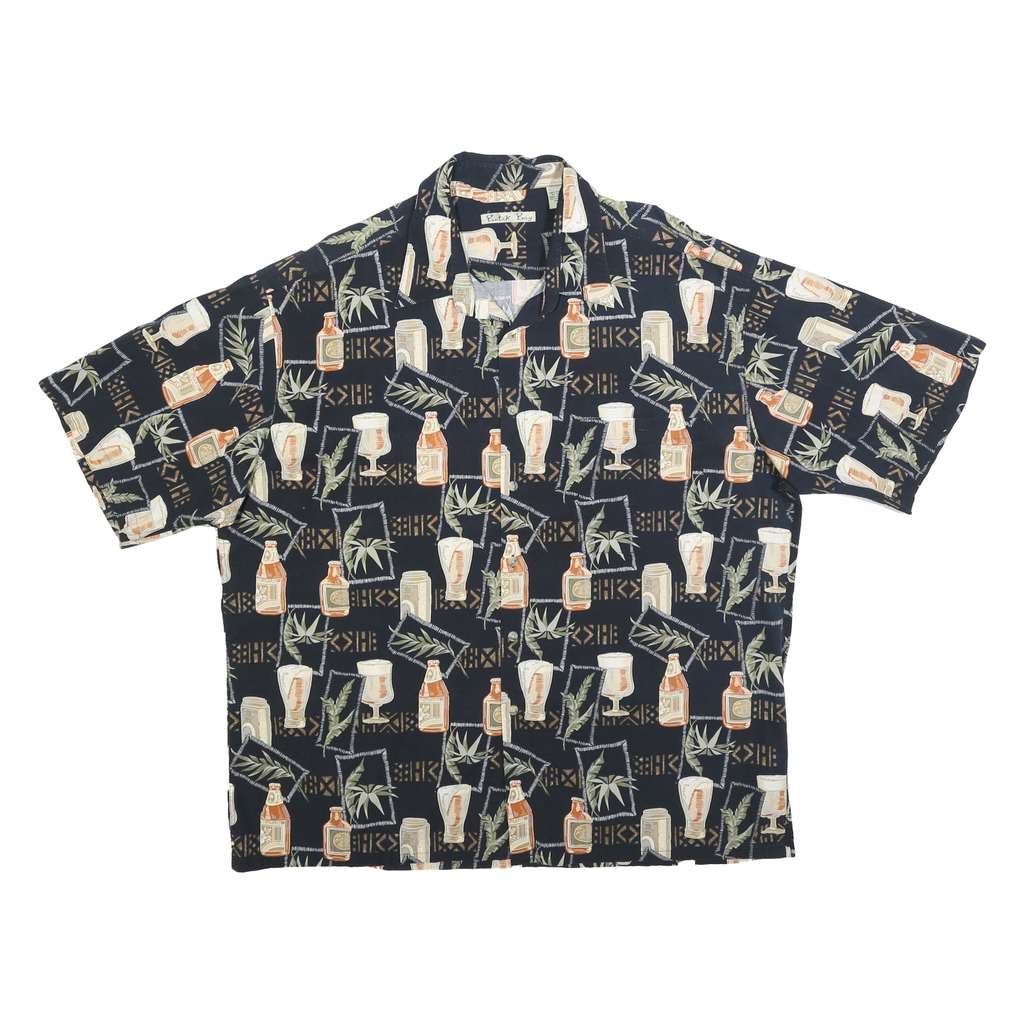 BATIK BAY Mens Black Hawaiian Shirt 2XL Cotton Blend Summer Casual