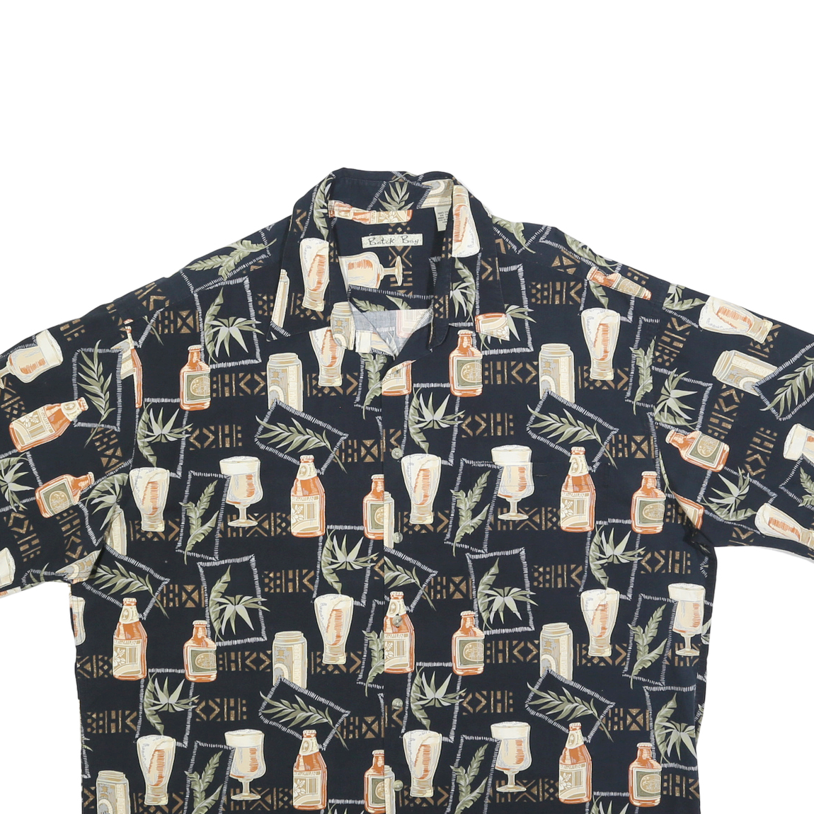 BATIK BAY Mens Black Hawaiian Shirt 2XL Cotton Blend Summer Casual