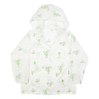 Womens White Green Cartoon Print Hooded Windbreaker Jacket M Polyester