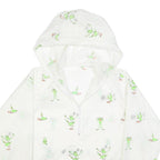 Womens White Green Cartoon Print Hooded Windbreaker Jacket M Polyester