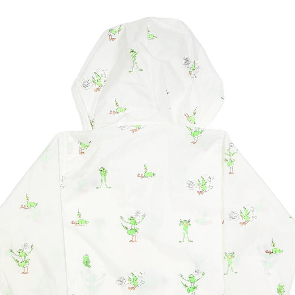 Womens White Green Cartoon Print Hooded Windbreaker Jacket M Polyester