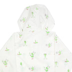 Womens White Green Cartoon Print Hooded Windbreaker Jacket M Polyester