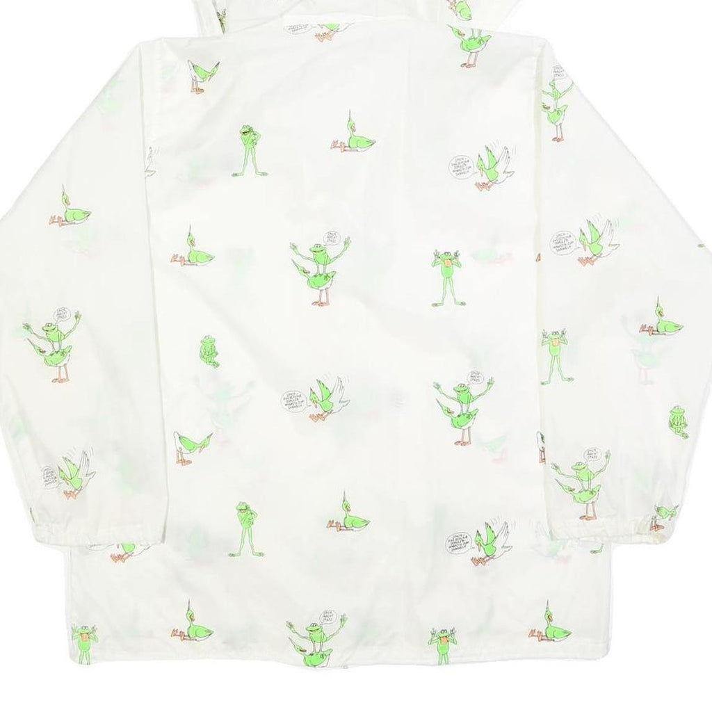Womens White Green Cartoon Print Hooded Windbreaker Jacket M Polyester