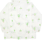 Womens White Green Cartoon Print Hooded Windbreaker Jacket M Polyester