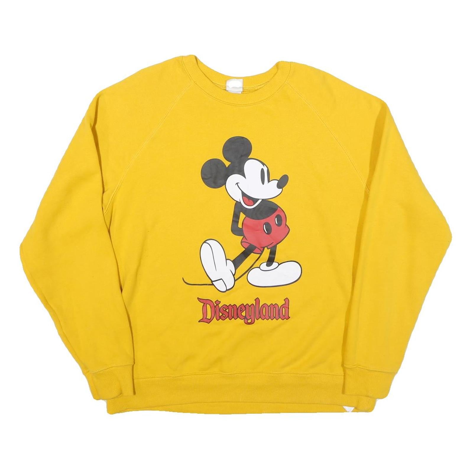 DISNEY Womens Yellow Mickey Mouse Crew Neck L Sweatshirt Disneyland Cotton Blend