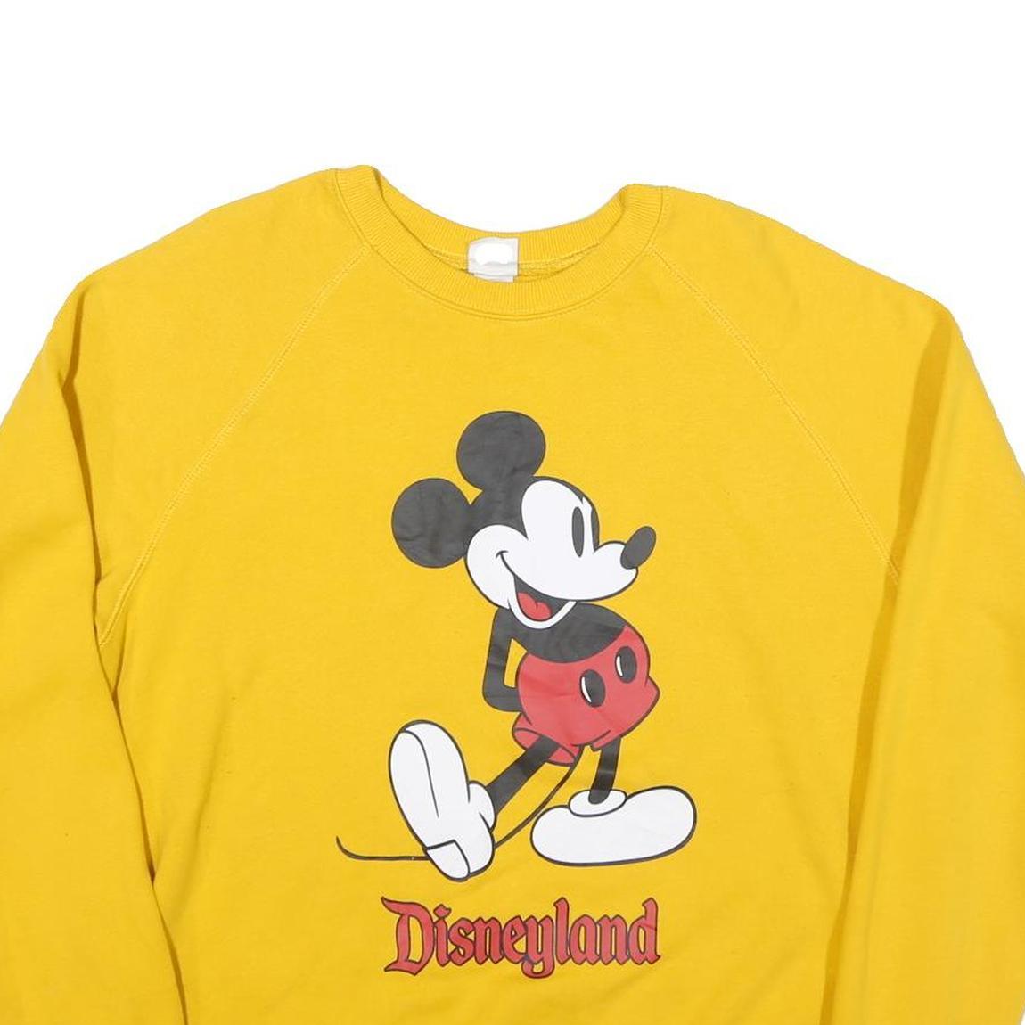 DISNEY Womens Yellow Mickey Mouse Crew Neck L Sweatshirt Disneyland Cotton Blend
