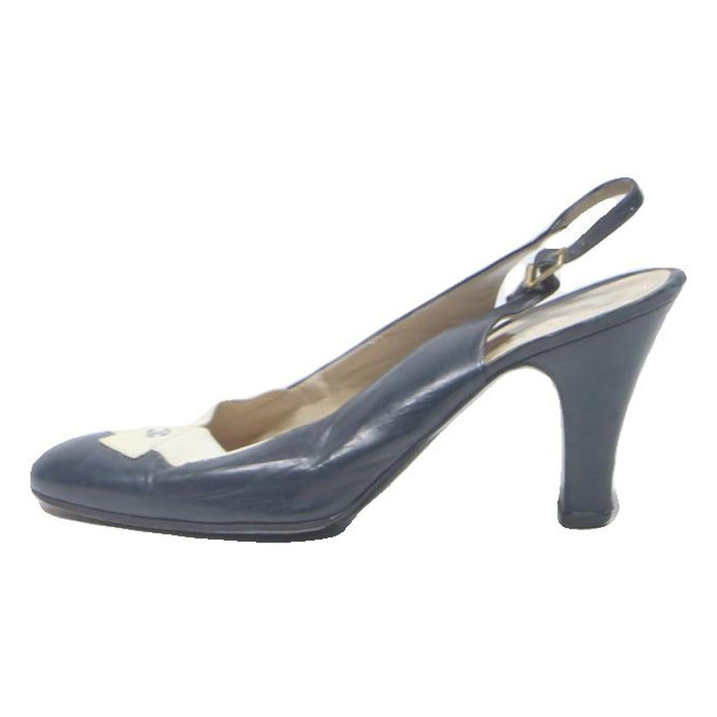 CHANEL Slingback Womens Heels Black & White Leather UK 8 Classic Luxury Elegant
