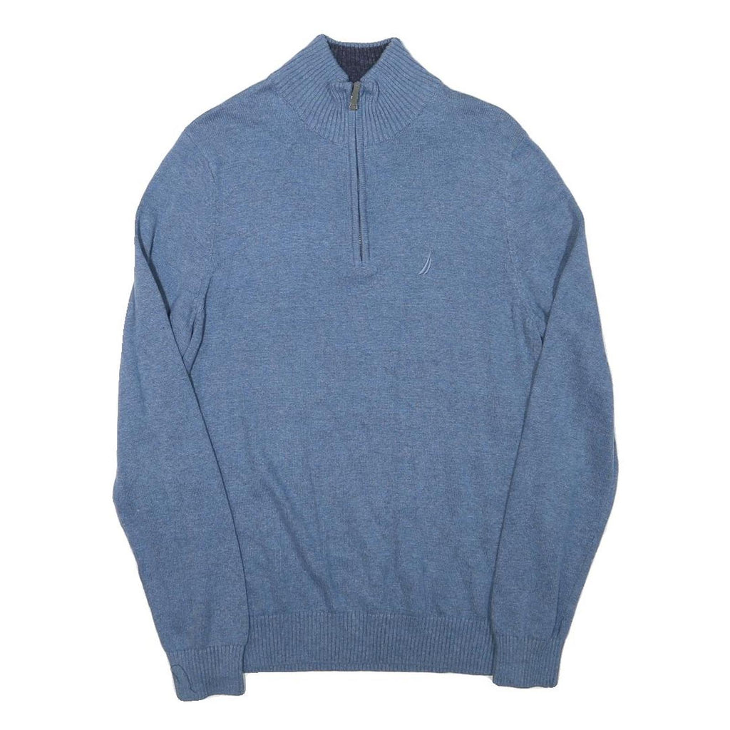 NAUTICA Mens Blue Plain Cotton Blend Pullover Jumper Zip Neck S Lightweight