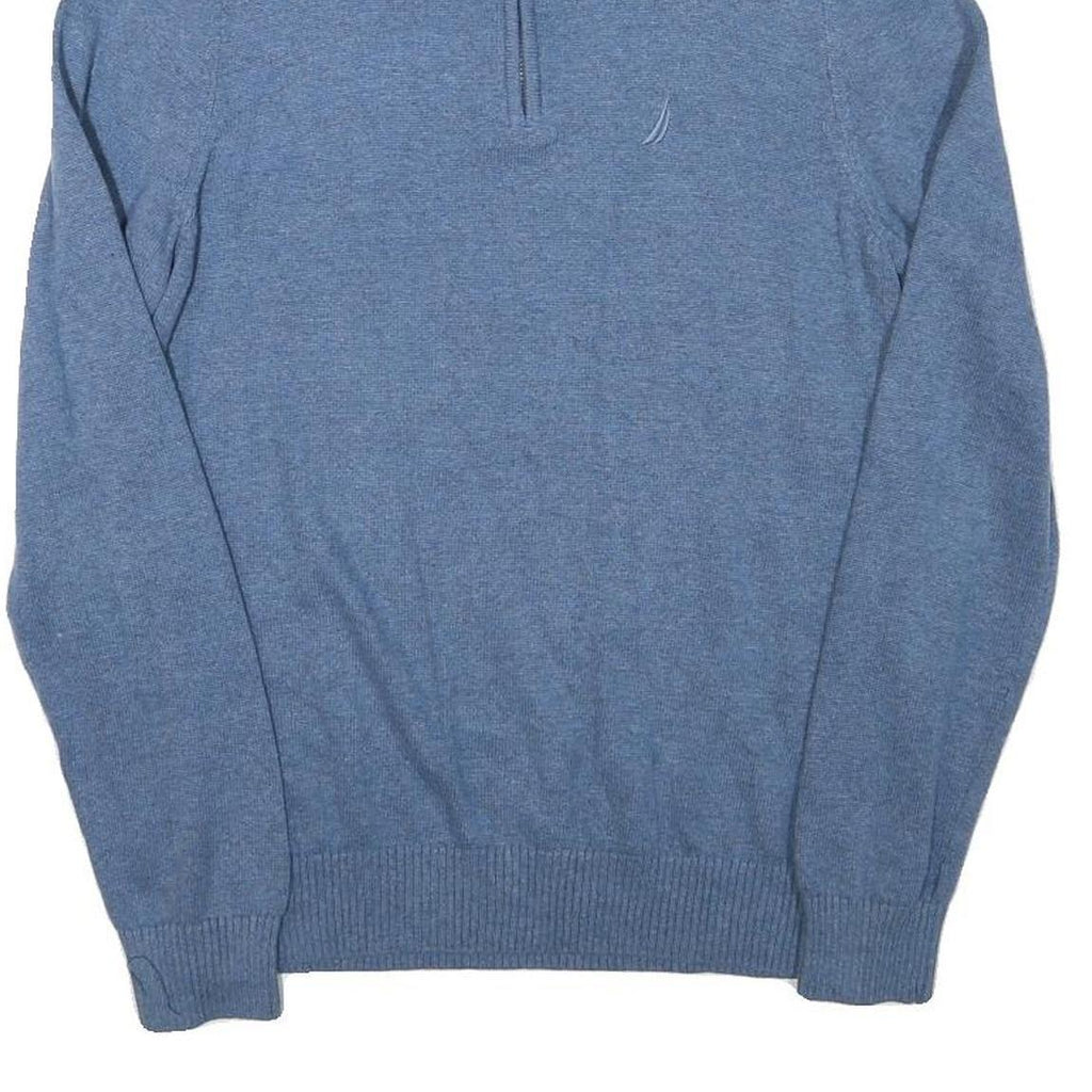 NAUTICA Mens Blue Plain Cotton Blend Pullover Jumper Zip Neck S Lightweight