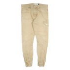 Mens Slim Beige Cotton Blend Trousers W34 L30 Casual Utility Pocket Zip Closure