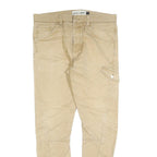 Mens Slim Beige Cotton Blend Trousers W34 L30 Casual Utility Pocket Zip Closure