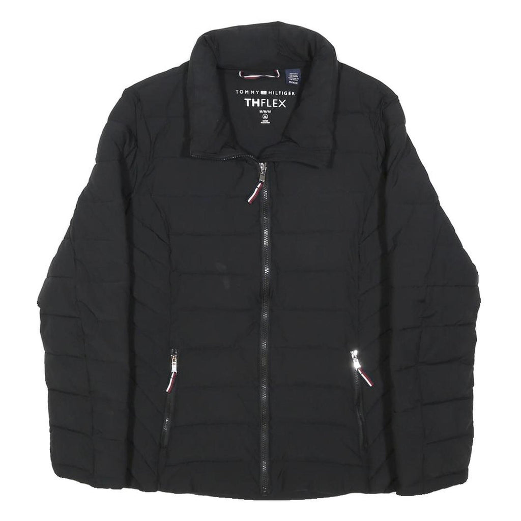 TOMMY HILFIGER Womens Black Quilted Jacket M Polyester Zip Comfortable Casual