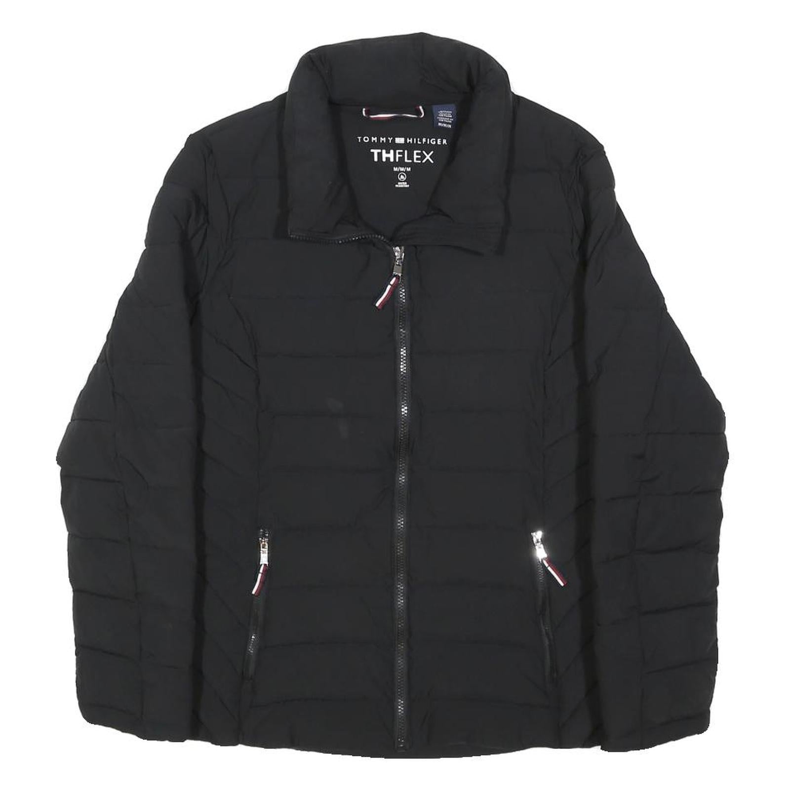 TOMMY HILFIGER Womens Black Quilted Jacket M Polyester Zip Comfortable Casual