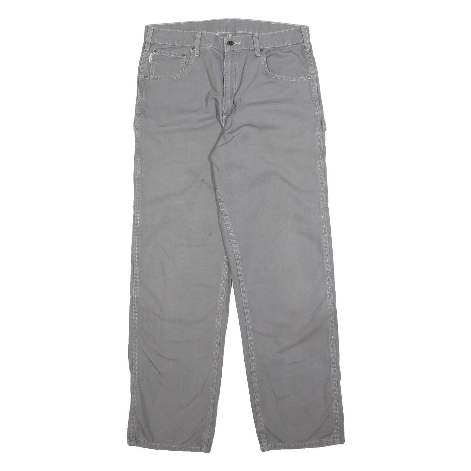 CARHARTT Mens Cotton Grey Loose Straight Trousers W34 L34 Workwear Utility