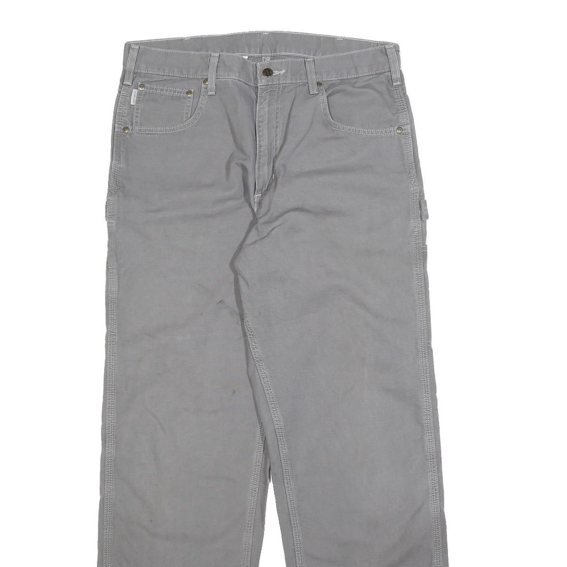 CARHARTT Mens Cotton Grey Loose Straight Trousers W34 L34 Workwear Utility