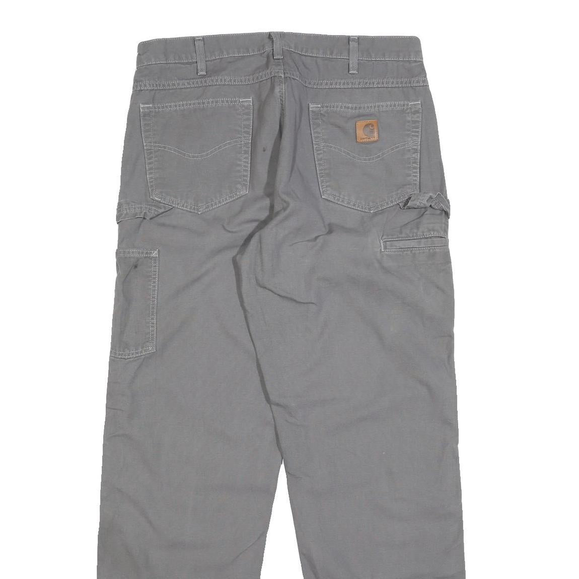 CARHARTT Mens Cotton Grey Loose Straight Trousers W34 L34 Workwear Utility