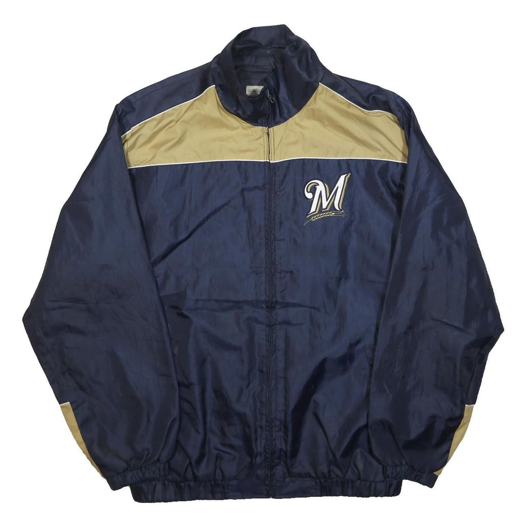 MLB Mens Navy & Beige Brewers Sports Zip Jacket L Nylon Baseball Fanwear