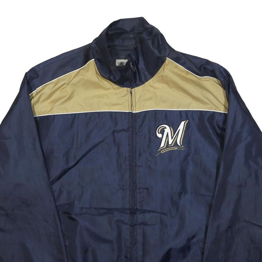 MLB Mens Navy & Beige Brewers Sports Zip Jacket L Nylon Baseball Fanwear