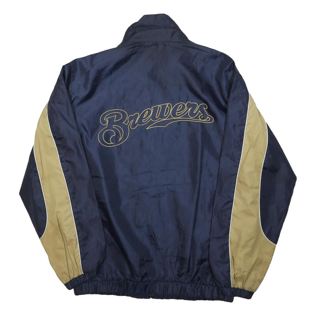 MLB Mens Navy & Beige Brewers Sports Zip Jacket L Nylon Baseball Fanwear