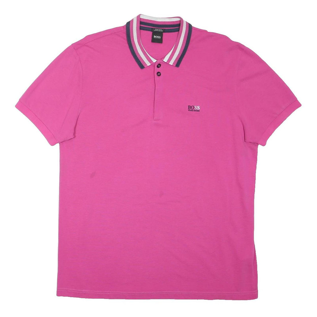 BOSS HUGO BOSS Mens Pink Polo Shirt XL Cotton Blend Short Sleeve Plain