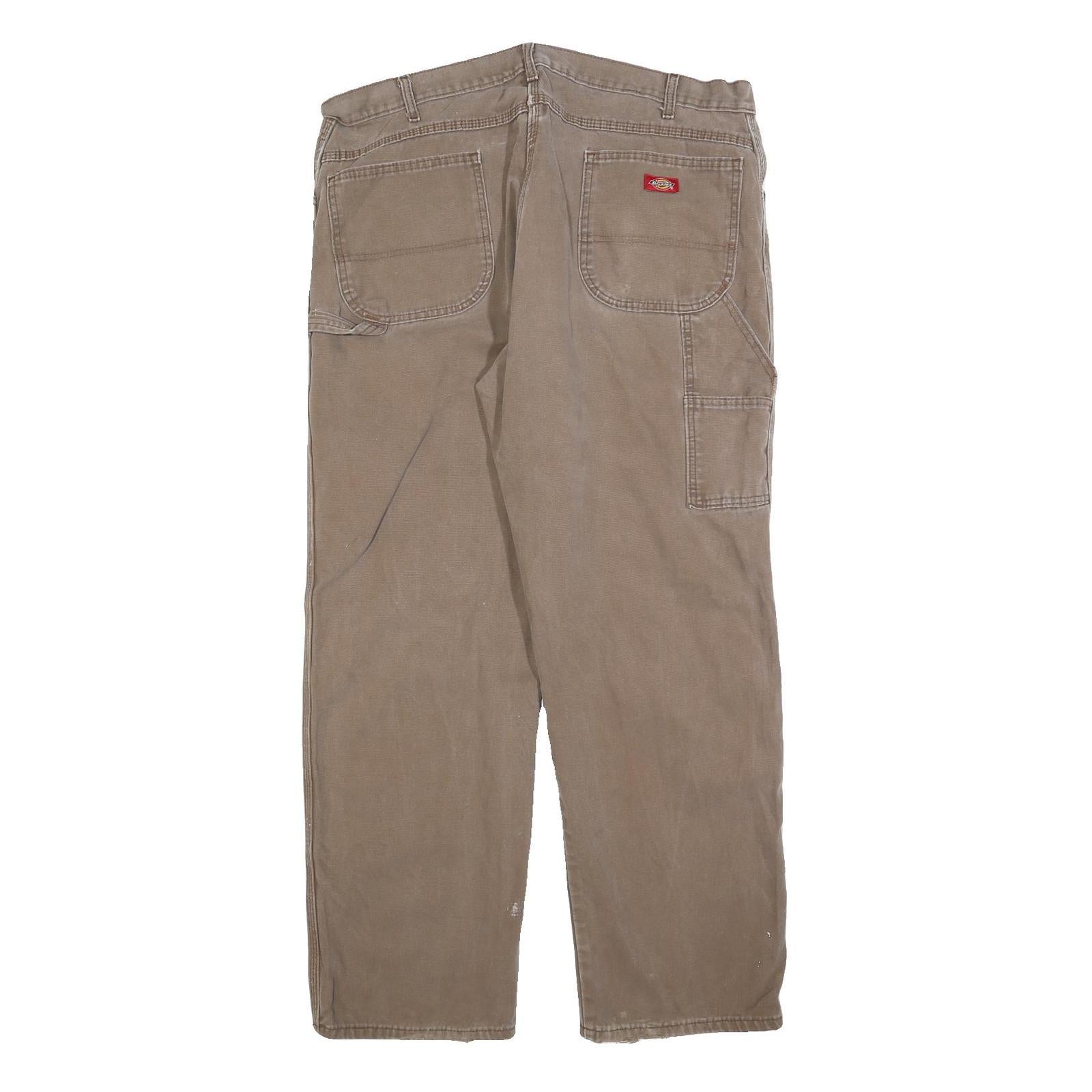 DICKIES Mens Cotton Blend Brown Regular Straight Trousers W40 L32 Workwear