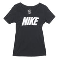 NIKE Womens Black & White Graphic T-Shirt S Short Sleeve V-Neck Logo Print