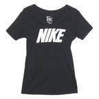 NIKE Womens Black & White Graphic T-Shirt S Short Sleeve V-Neck Logo Print