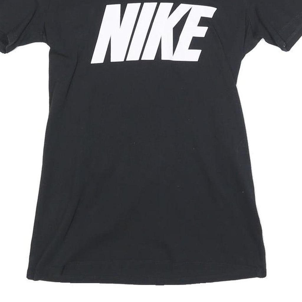 NIKE Womens Black & White Graphic T-Shirt S Short Sleeve V-Neck Logo Print