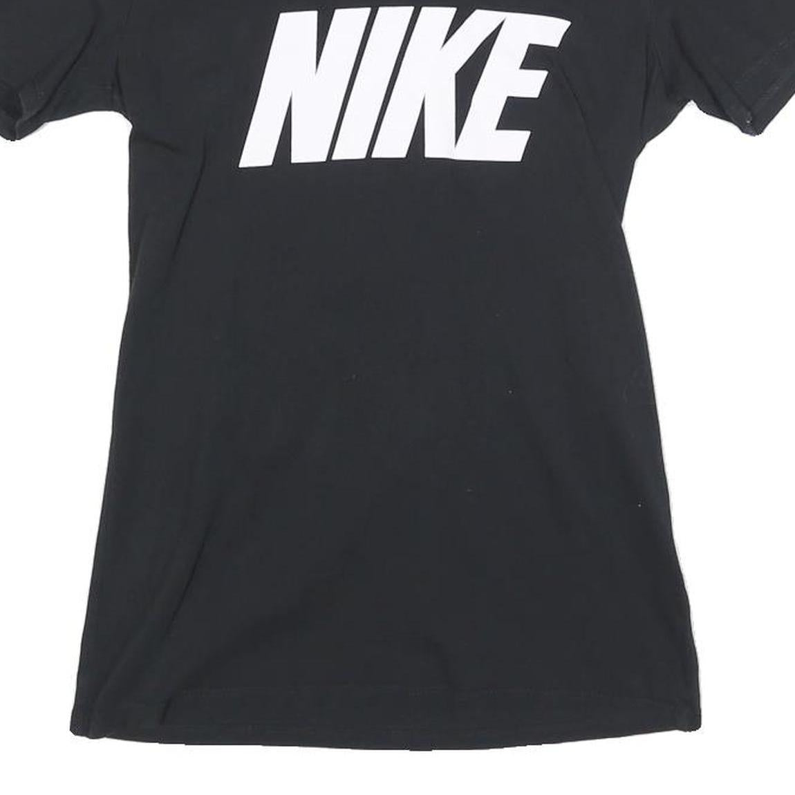 NIKE Womens Black & White Graphic T-Shirt S Short Sleeve V-Neck Logo Print