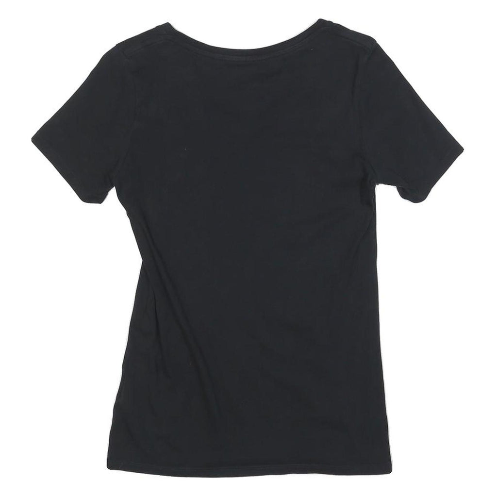 NIKE Womens Black & White Graphic T-Shirt S Short Sleeve V-Neck Logo Print