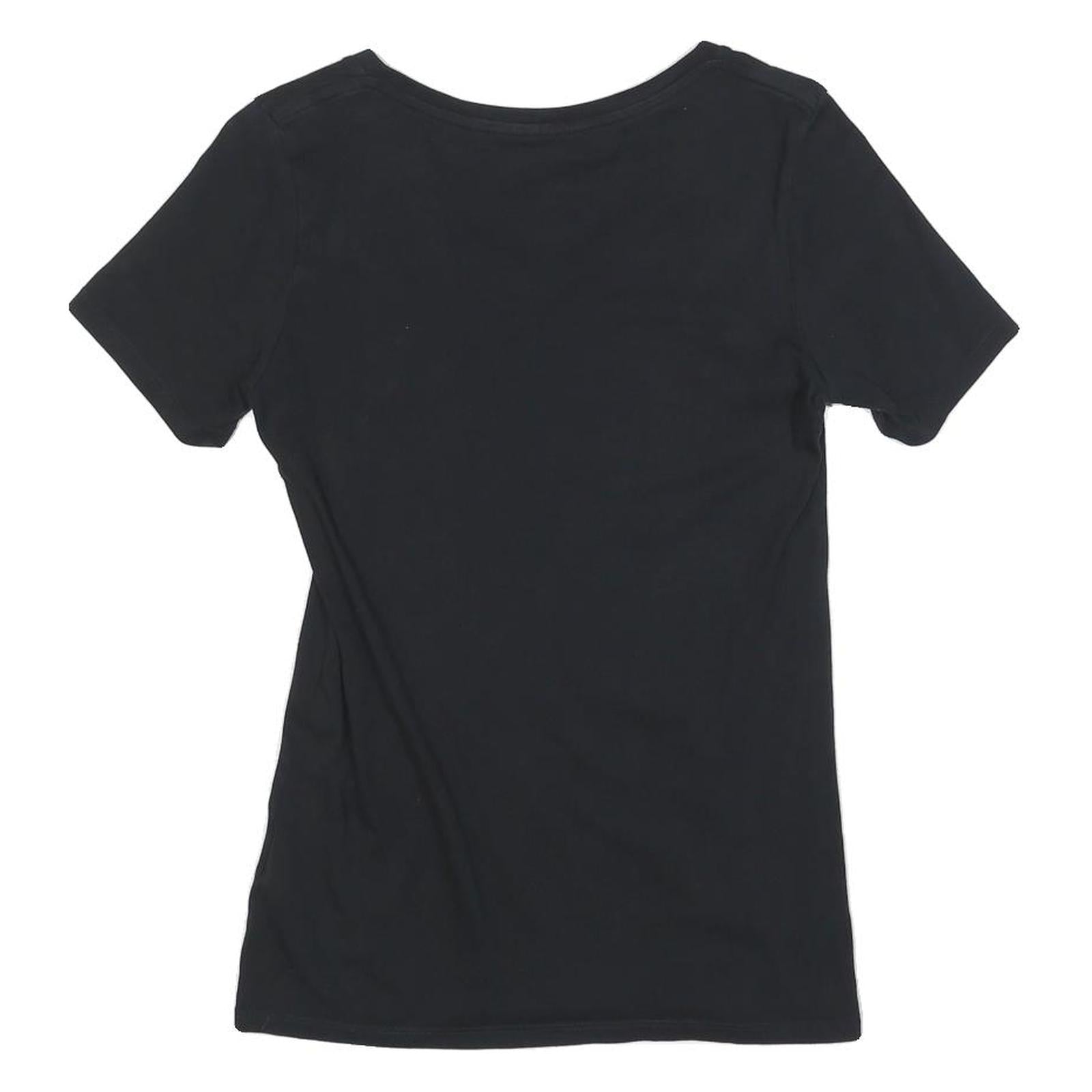 NIKE Womens Black & White Graphic T-Shirt S Short Sleeve V-Neck Logo Print