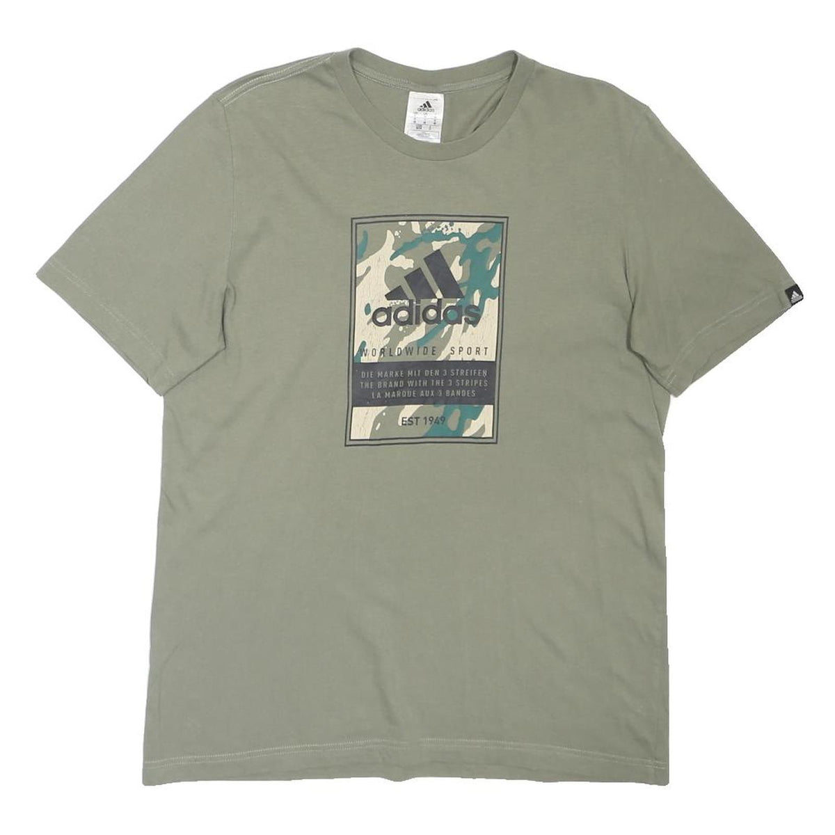 ADIDAS Mens Green Graphic T-Shirt M Short Sleeve Crew Neck Cotton Blend Casual
