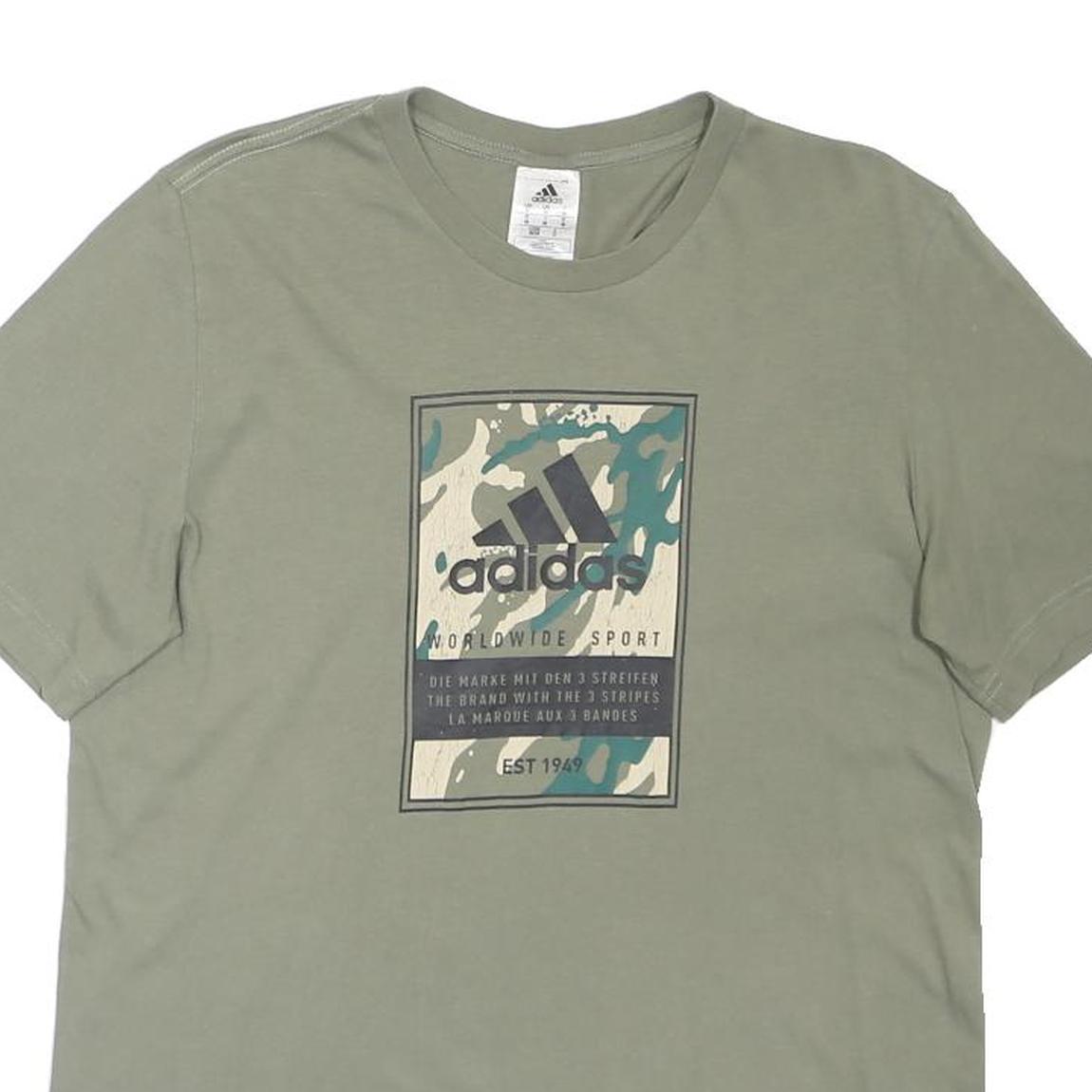 ADIDAS Mens Green Graphic T-Shirt M Short Sleeve Crew Neck Cotton Blend Casual