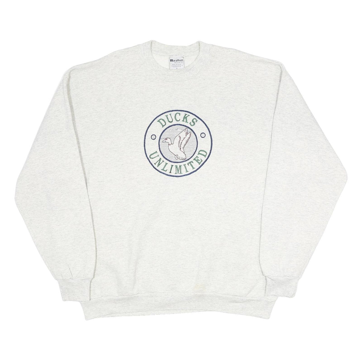 MARATHON Mens Grey Ducks Unlimited Crew Neck L Cotton Blend Logo Sweatshirt