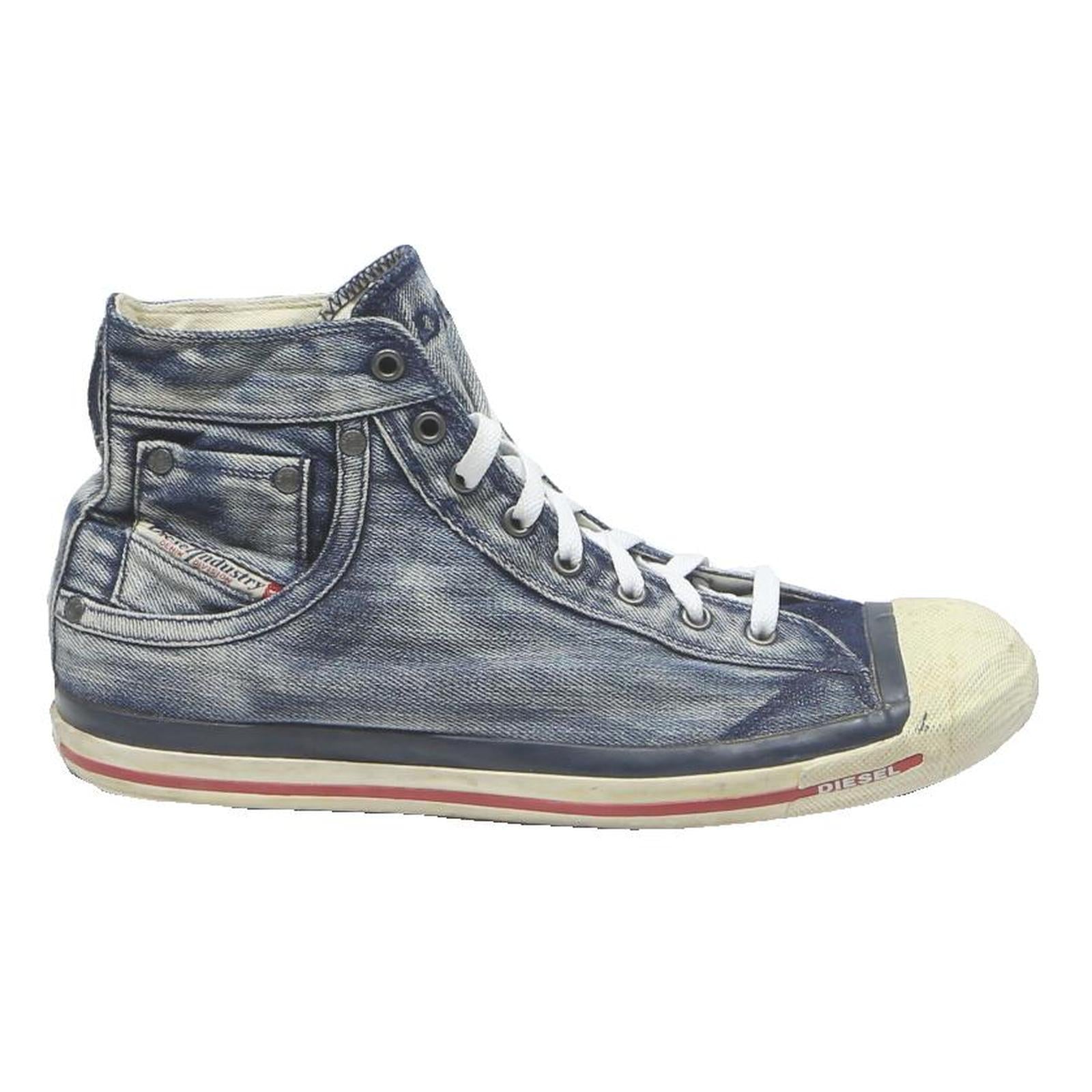 DIESEL Denim Mens High Top Trainers Blue UK 10.5 Casual Fashion Sneakers