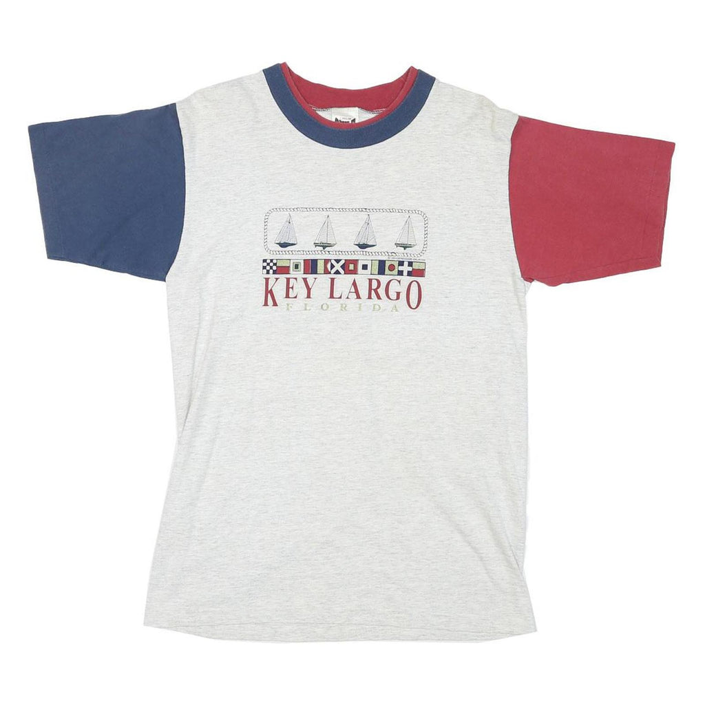 SMILE Mens Grey & Red Blue Colourblock Graphic T-Shirt S Short Sleeve Crew Neck