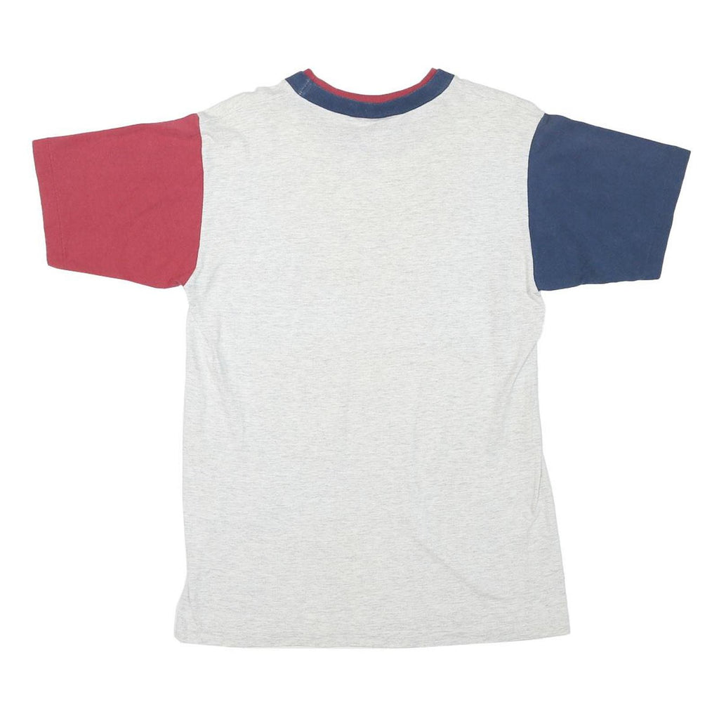 SMILE Mens Grey & Red Blue Colourblock Graphic T-Shirt S Short Sleeve Crew Neck