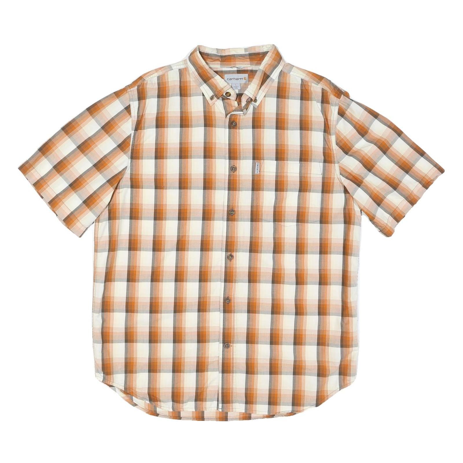 CARHARTT Mens Beige & Orange Check Shirt L Cotton Blend Casual Button-Down Short