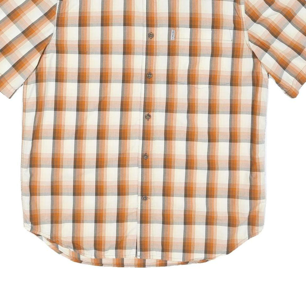 CARHARTT Mens Beige & Orange Check Shirt L Cotton Blend Casual Button-Down Short