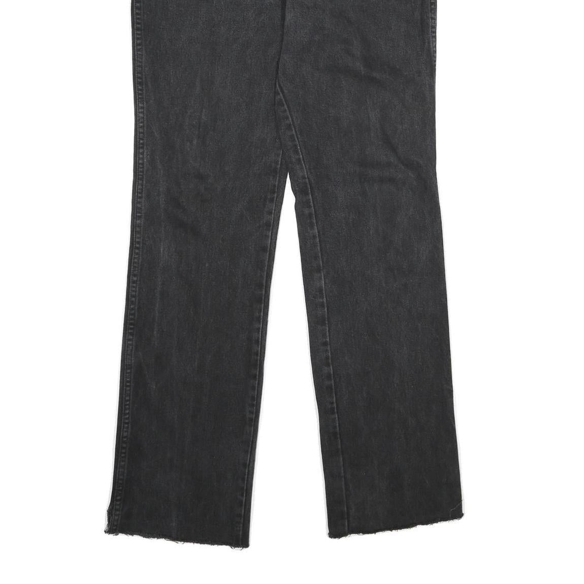 WRANGLER Mens Black Regular Straight Denim W34 L34 Cotton Zip Jeans Raw Hem