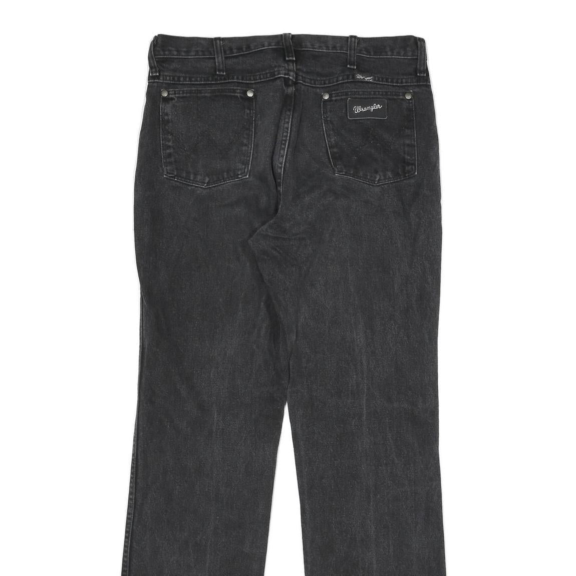 WRANGLER Mens Black Regular Straight Denim W34 L34 Cotton Zip Jeans Raw Hem