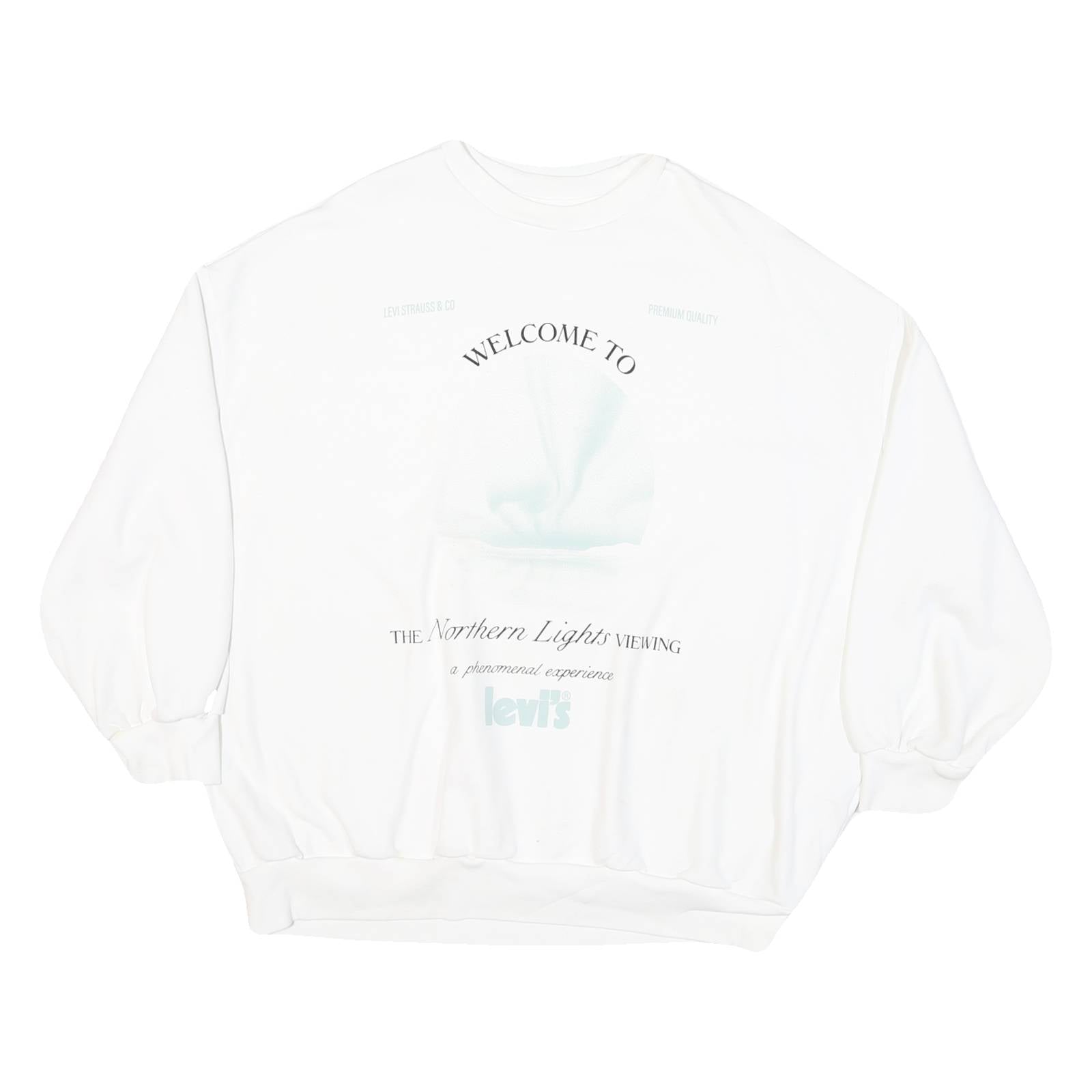 LEVI'S Mens White L Northern Lights Viewing Graphic Crew Neck Sweatshirt Cotton